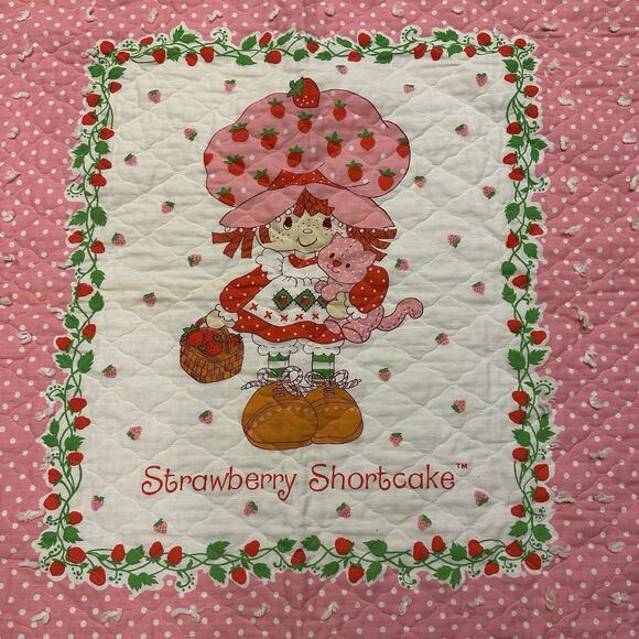 Strawberry Shortcake Quilt VTG 1980 Spring Mills Inc Blanket 42 x 34 Finished - Picture 2 of 5